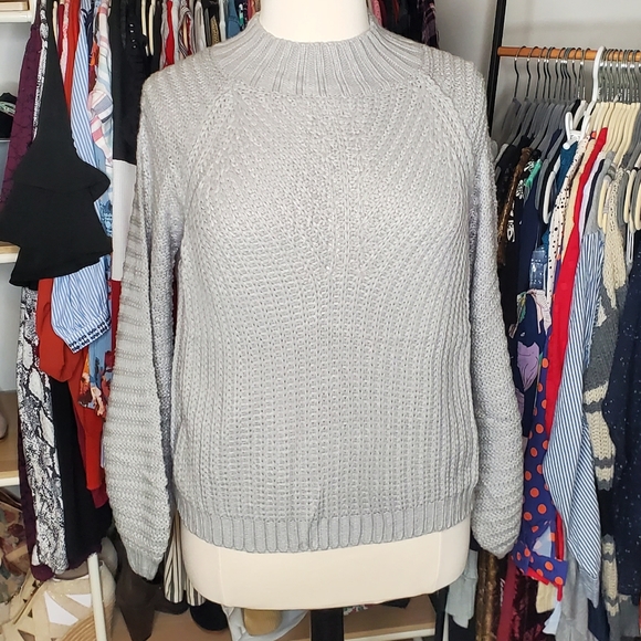 Sweaters - Grey Crewneck Sweater w/ Bishop Sleeves
